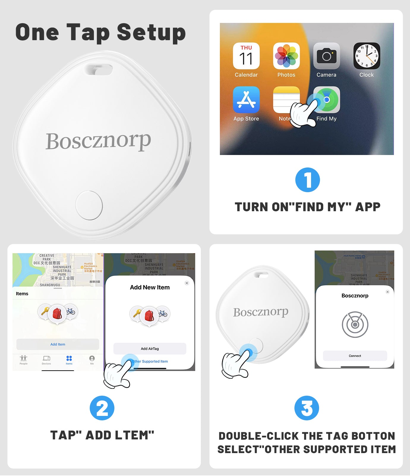 Boscznorp AirTag 1 Pack (iOS Only)-White